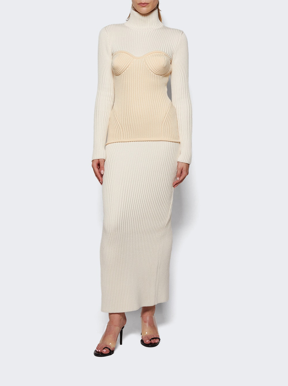 Stretch Merino Wool Dress Ecru - 5