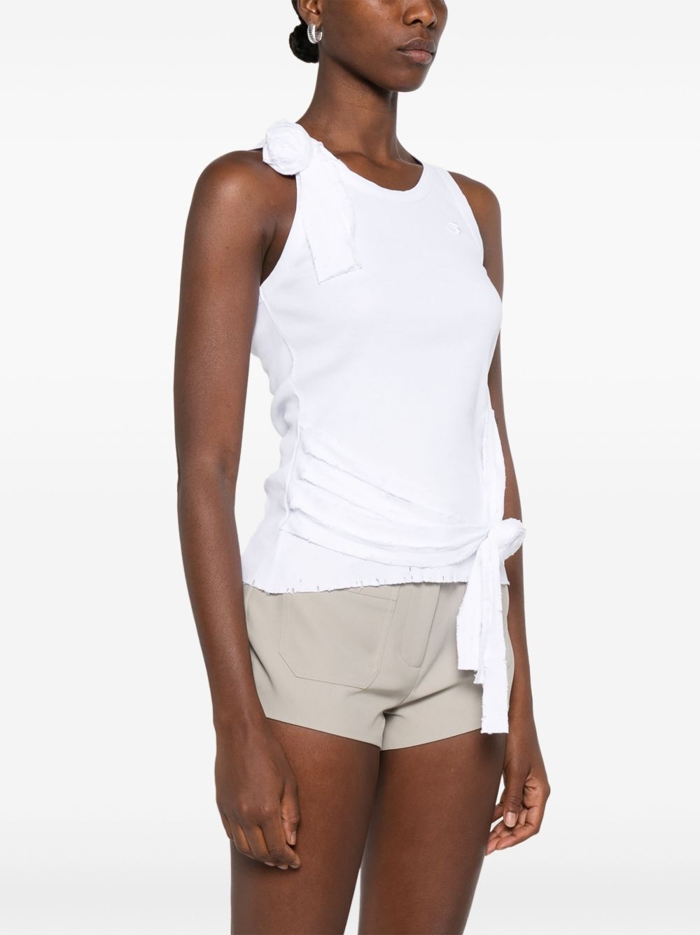 rose-appliqué distressed-effect tank top - 3