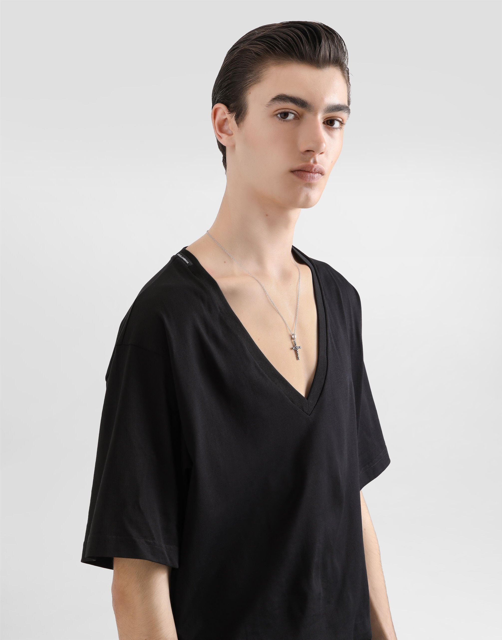 Cotton V-neck T-shirt - 4