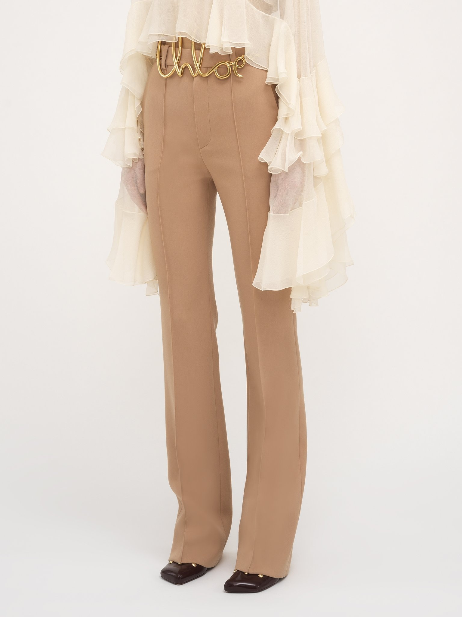 HIGH-WAISTED STRAIGHT PANTS IN WOOL GRAIN DE POUDRE - 4