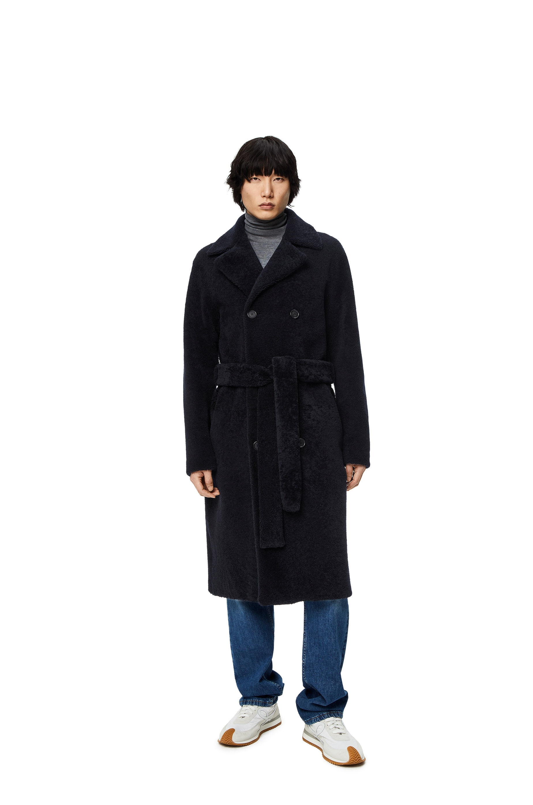 Double breasted coat in shearling - 3