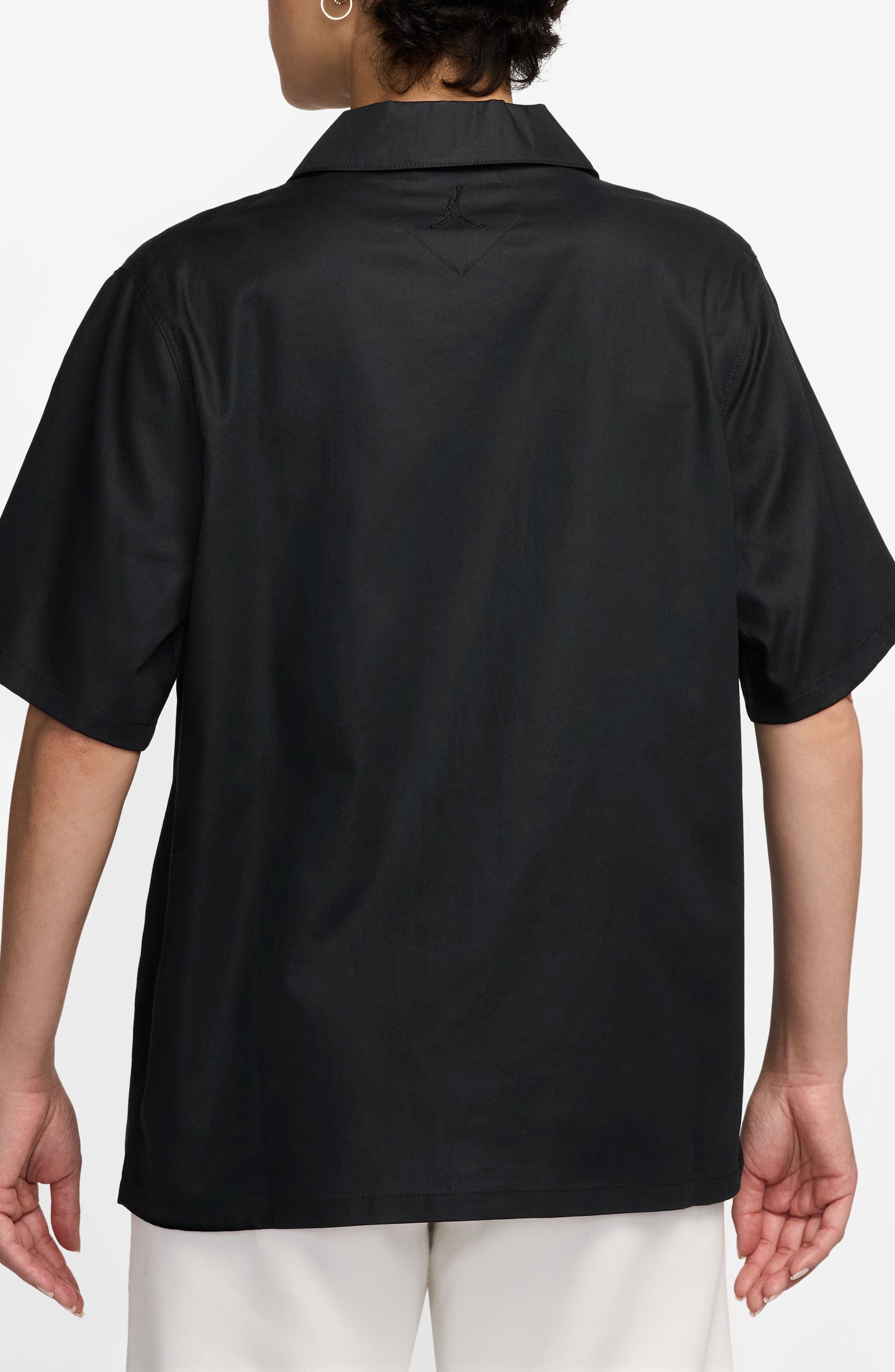 Jordan Rose Embroidered Cotton Camp Shirt in Black at Nordstrom - 2