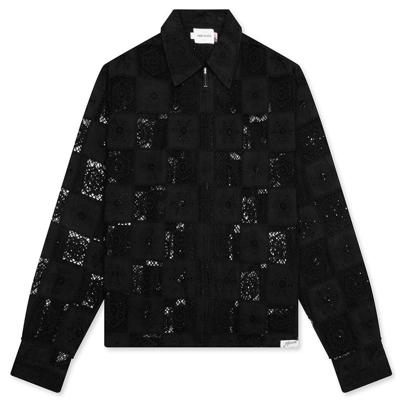 CROCHET FULL ZIP JACKET - BLACK 1