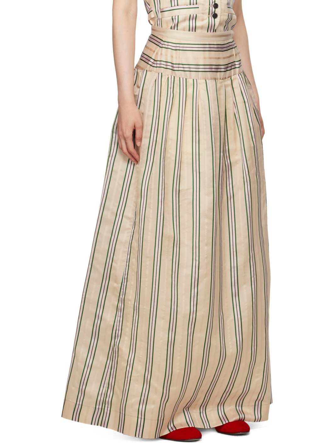 Beige Antique Stripe Stowe Midi Skirt - 2