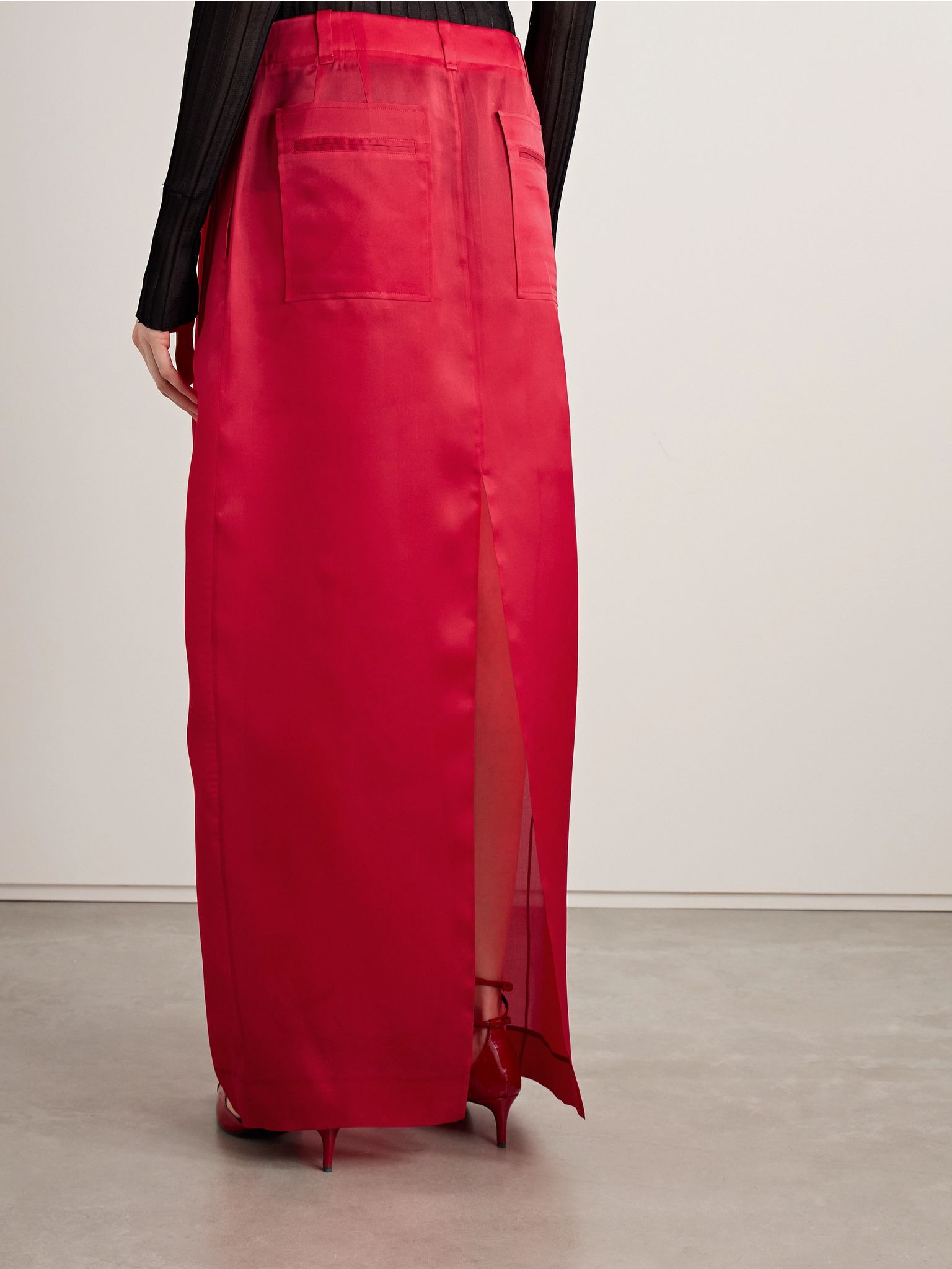 Lucian pleated silk-organza maxi skirt Red - 4