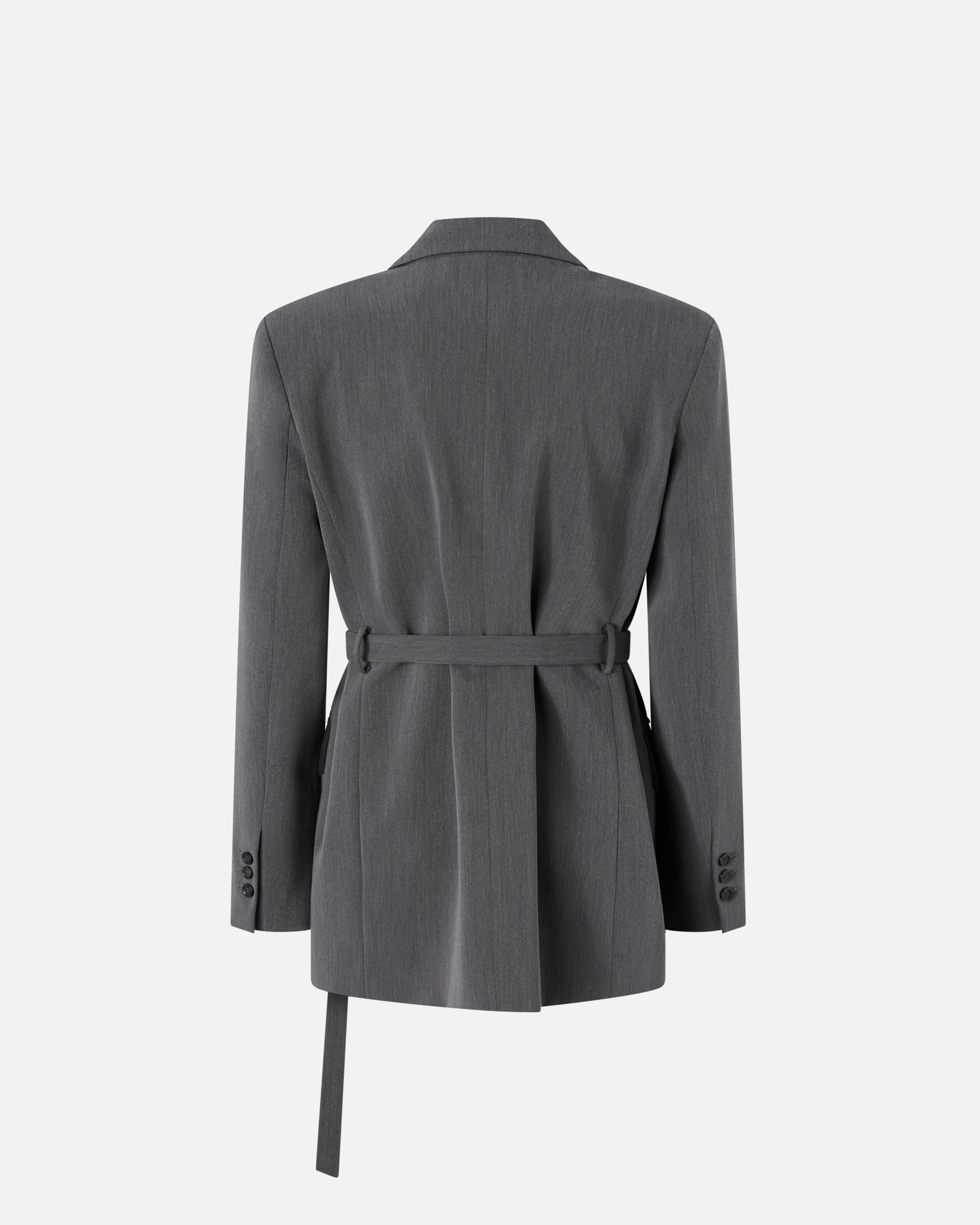 GREY COOL WOOL BLAZER WITH BELT - 2