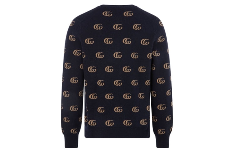 Gucci Double G Jacquard Wool V-Neck Sweater 'Navy' 645292-XKBPF-4804 - 2
