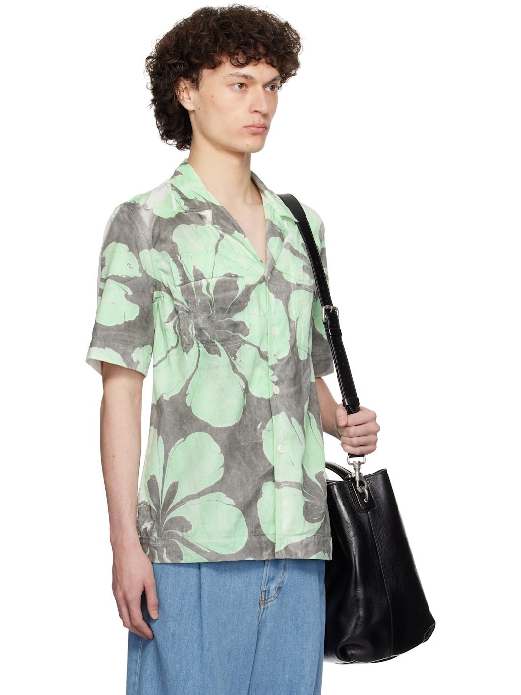 Green & White Hand-Dyed Floral Shirt - 2