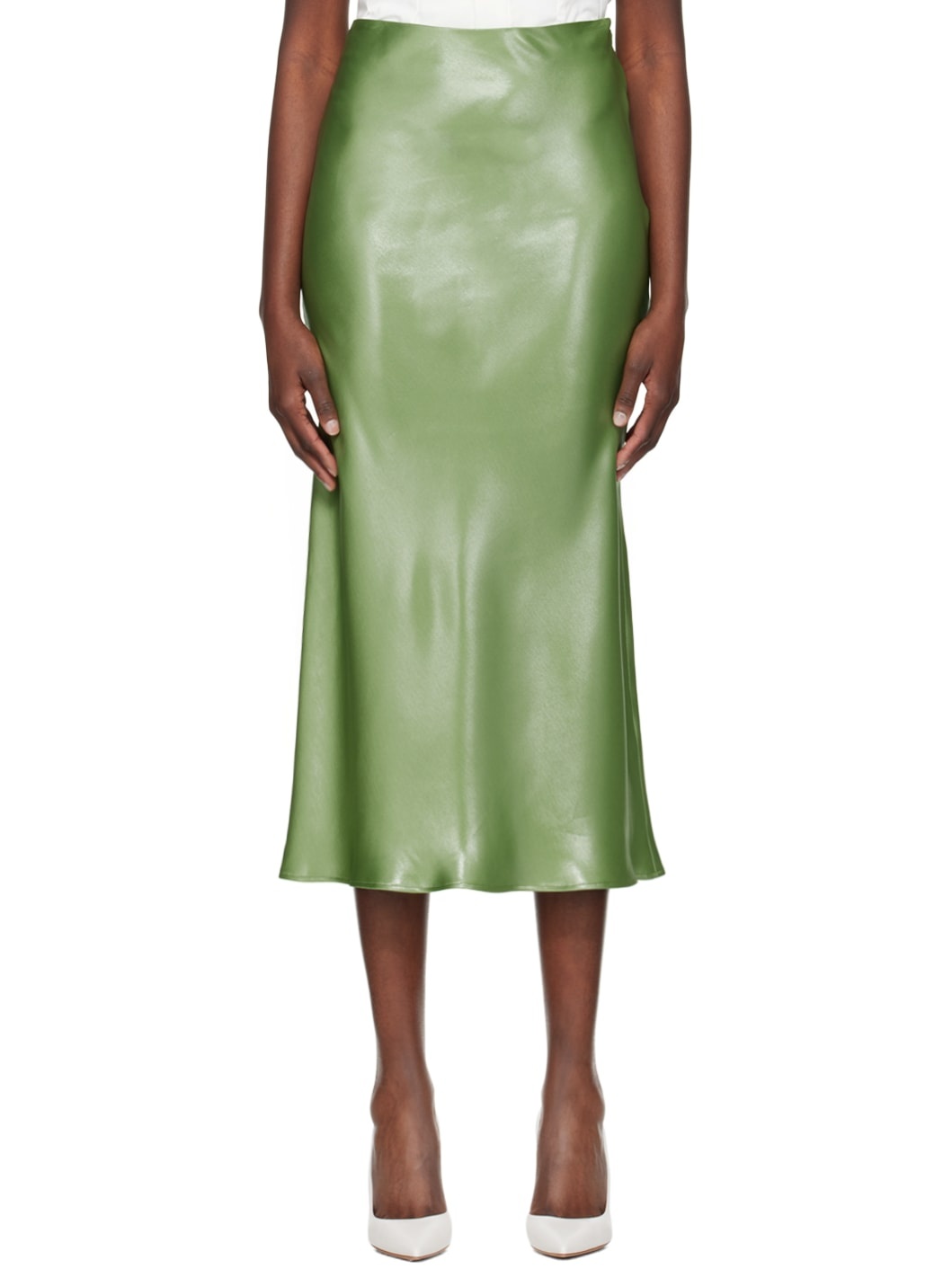 Green Metallic Midi Skirt - 1