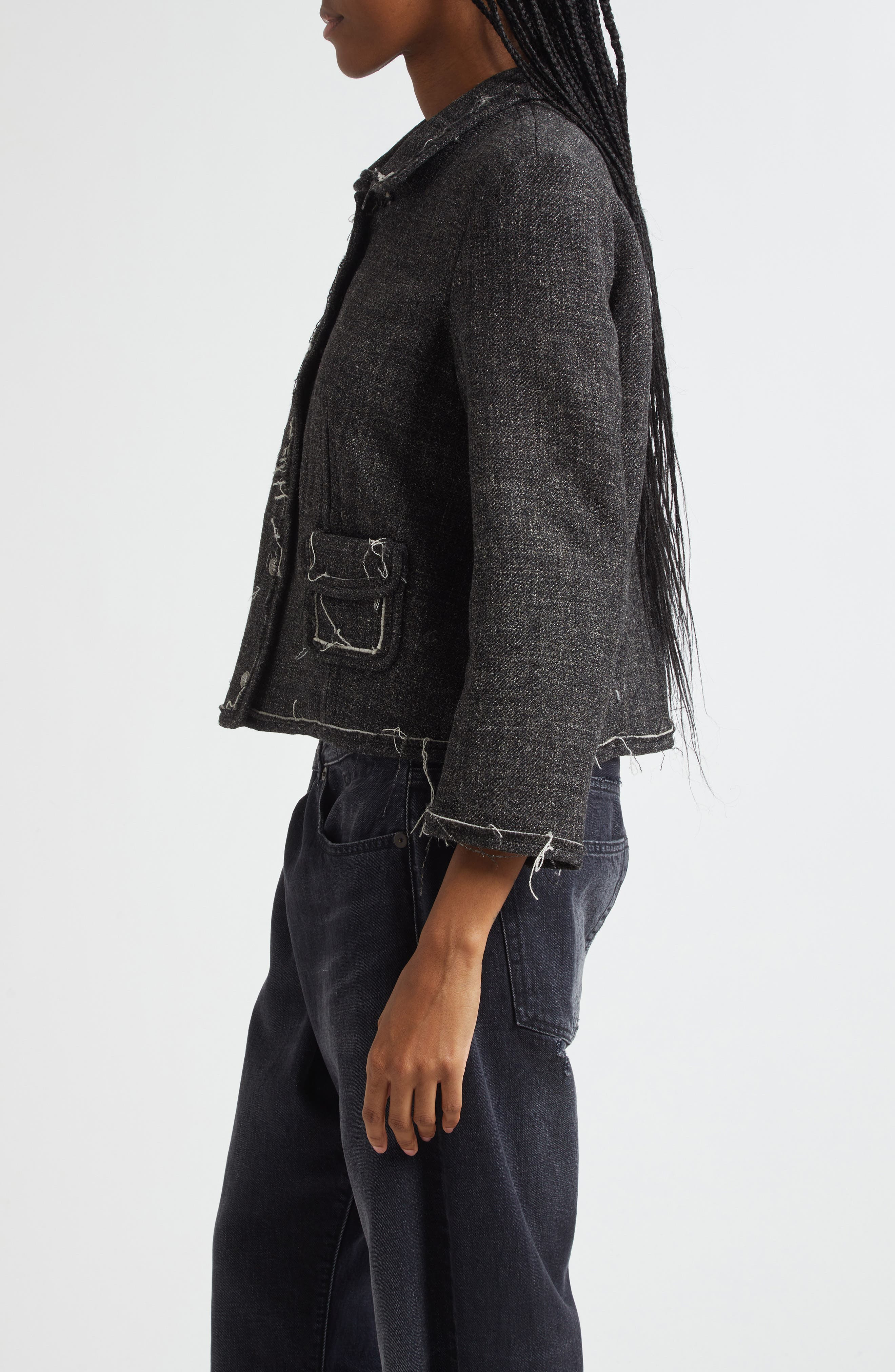 R13 Virgin Wool & Linen Boxy Jacket in Dark Grey at Nordstrom - 3