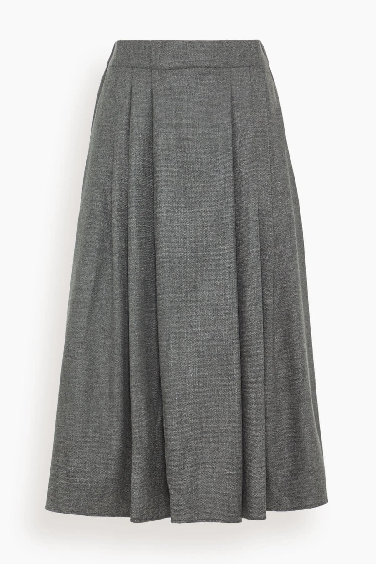 Pleat Front Full Skirt in Charcoal Tweed - 1