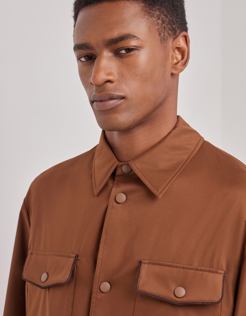 CARAMEL MIXED-MATERIAL ULTRALIGHT SUEDE BOMBER JACKET WITH KNIT INSERTS 176