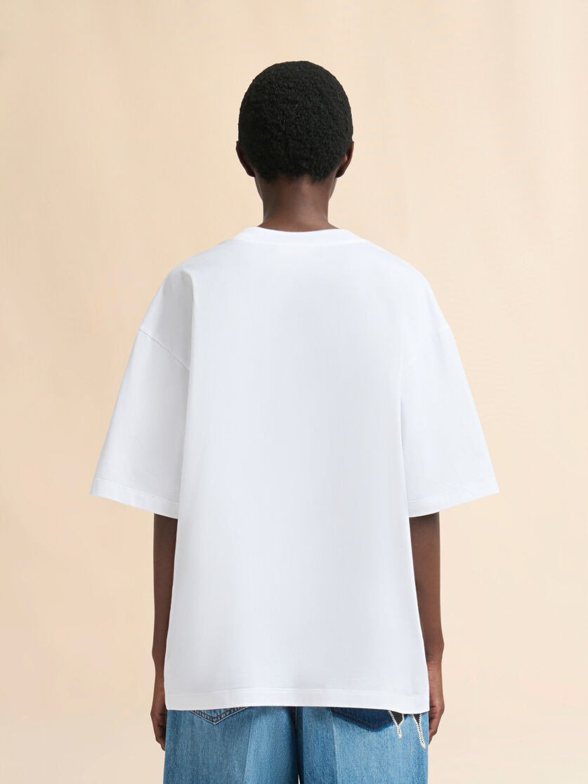 WHITE COTTON T-SHIRT WITH FLOWER PRINT - 3