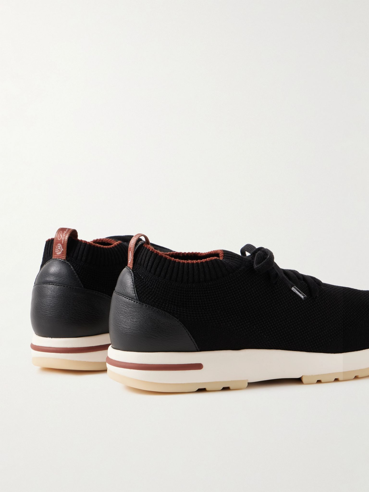 360 Flexy Walk Leather-Trimmed Knitted Wish® Wool Sneakers Black - 5