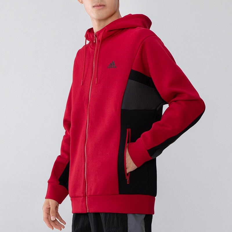 adidas St Kn Spcr Jkt Contrasting Colors Pocket Knit Sports hooded Logo Jacket Red H39240 - 5