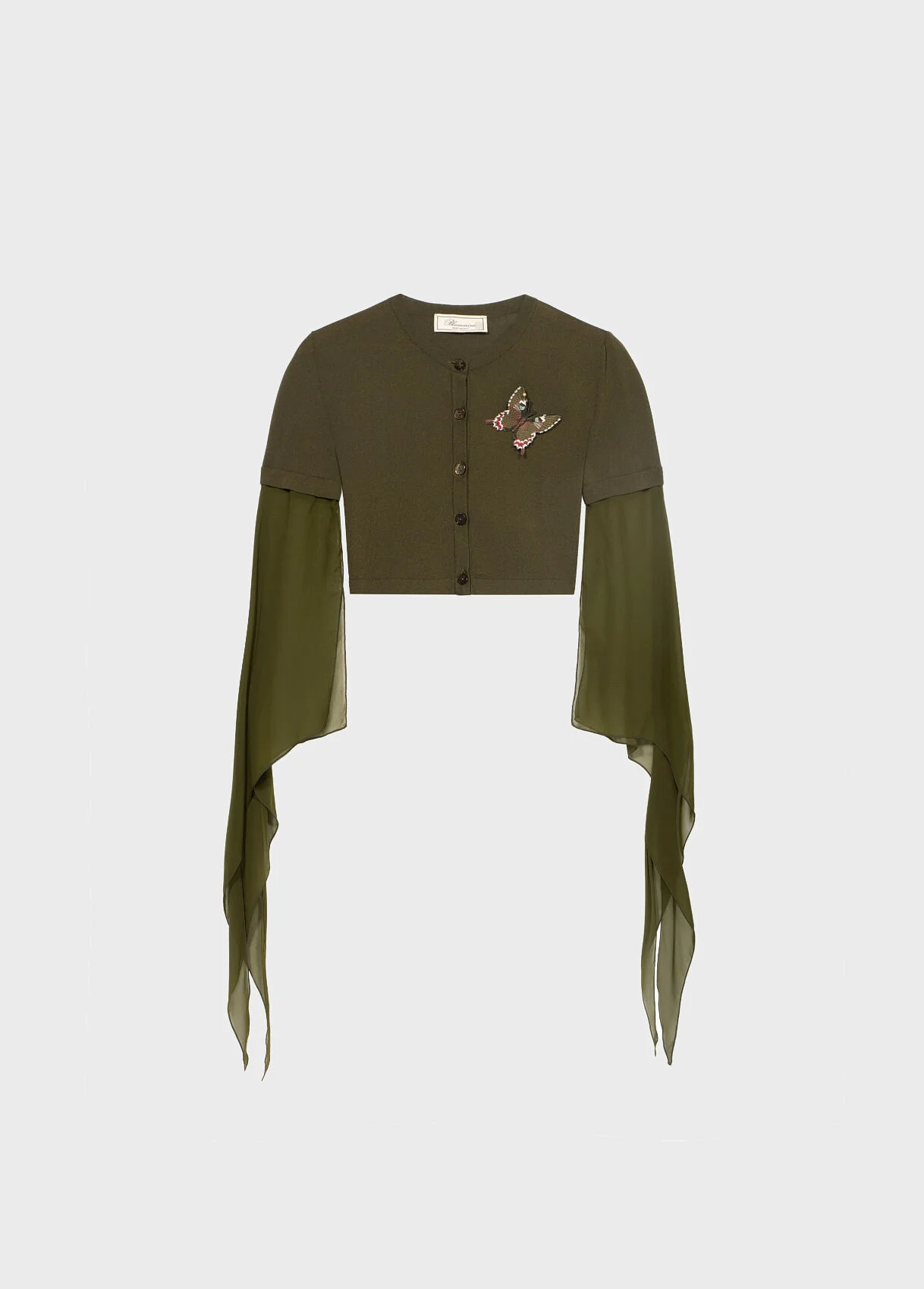 CARDIGAN WITH EMBROIDERY AND GEORGETTE SLEEVES - 1