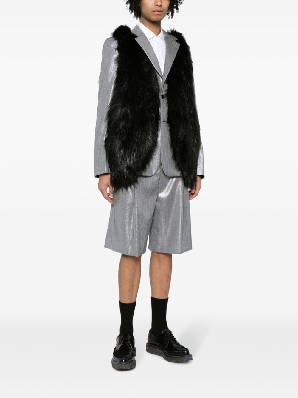 faux-fur wool blazer - 2