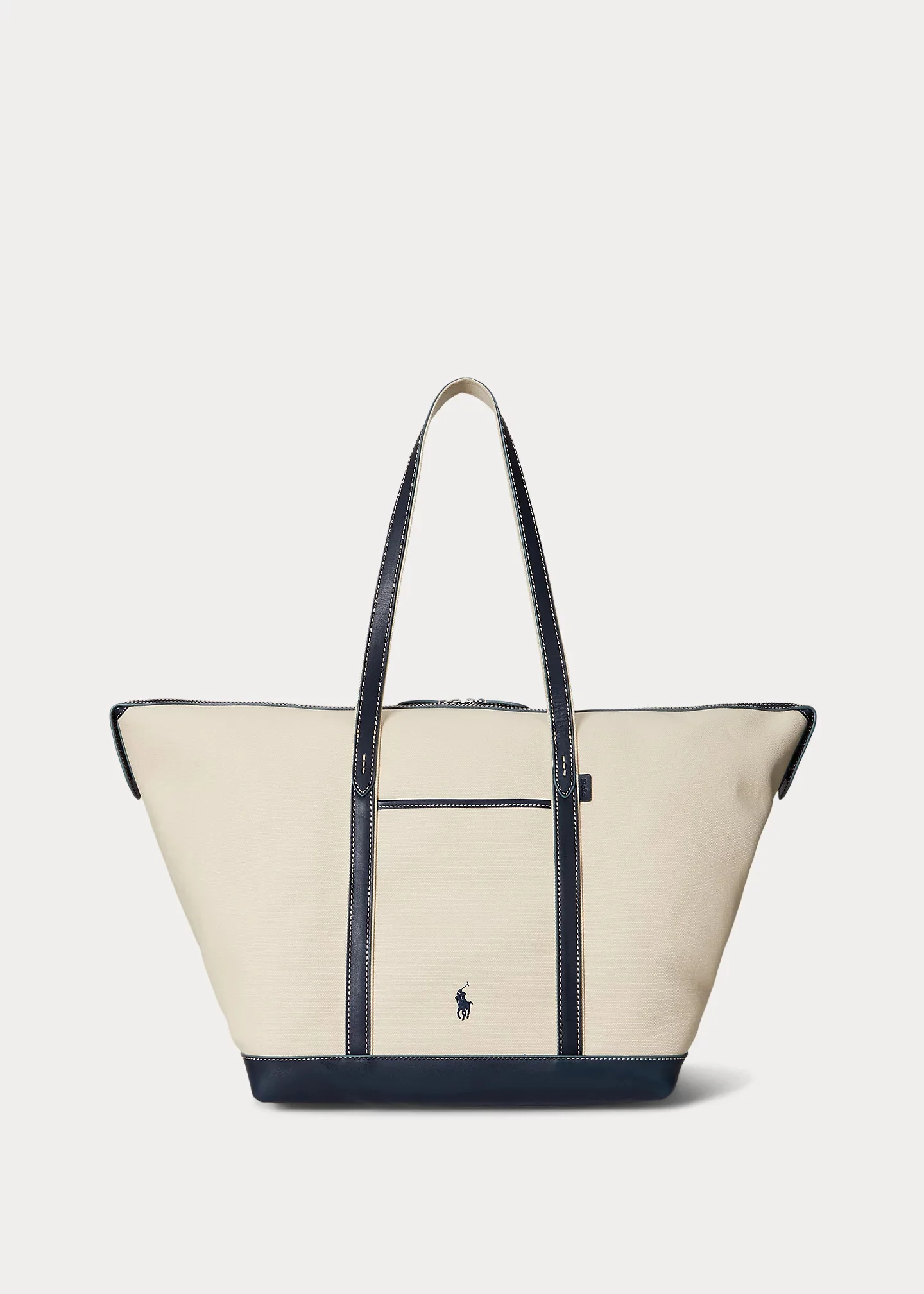 Leather-Trim Canvas Large Shopper Tote - 1