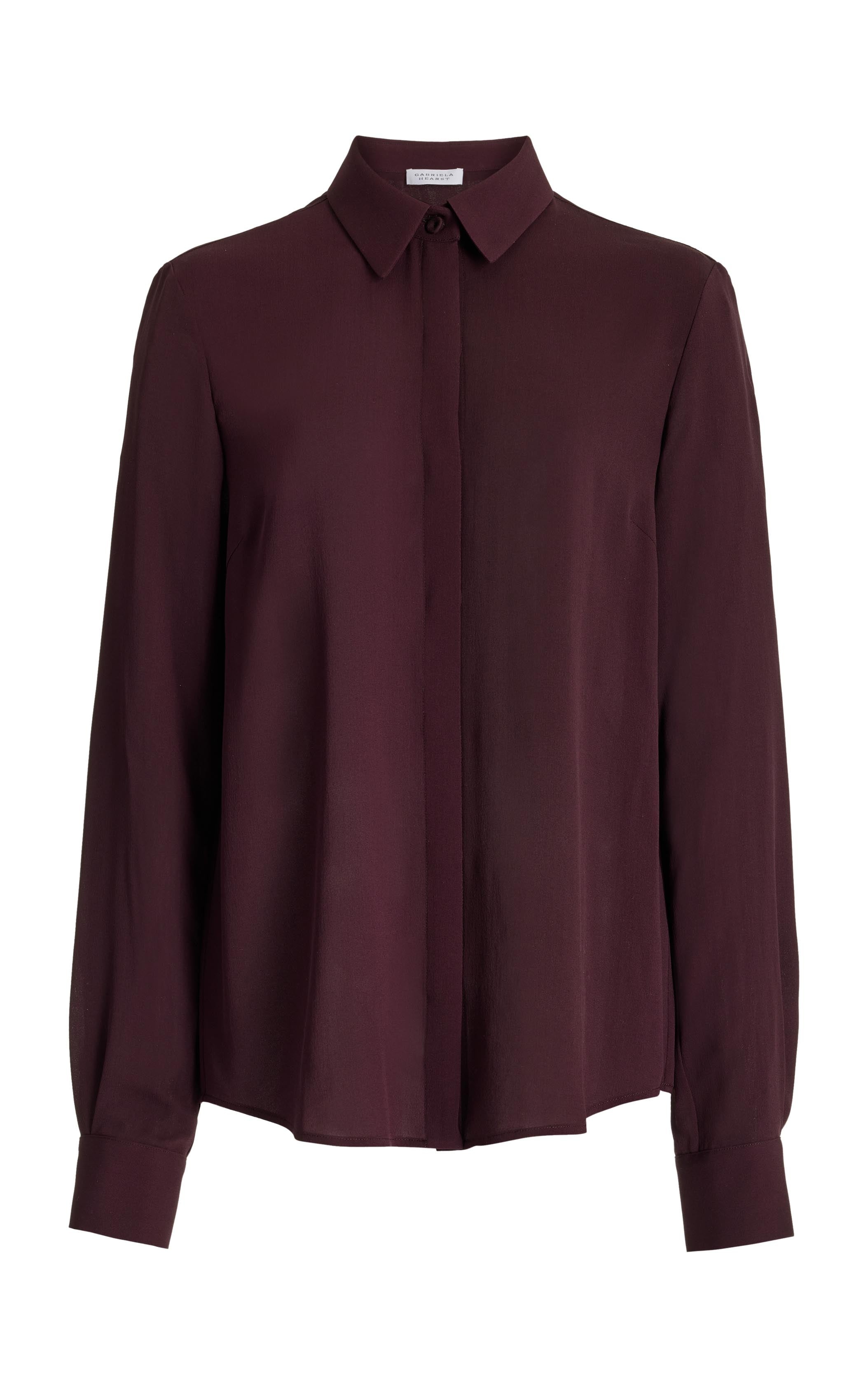 Henri Blouse in Deep Bordeaux Silk Cashmere - 1