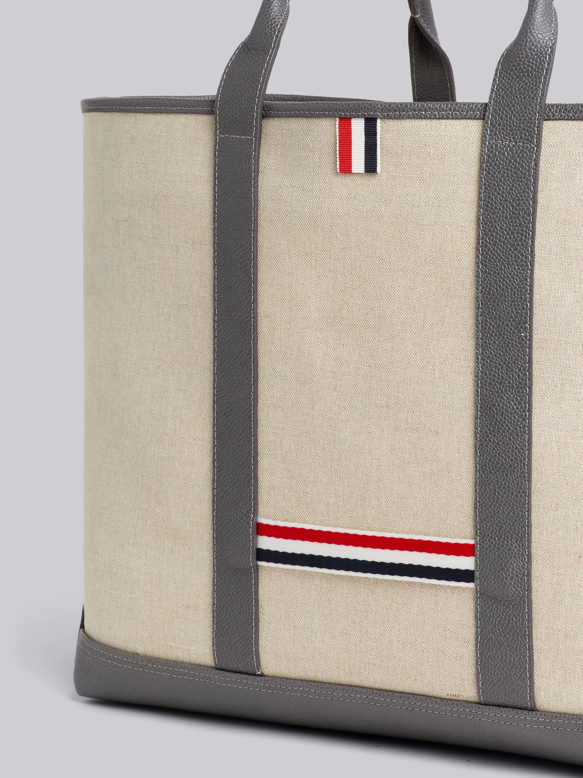Light Grey Heavy Linen Leather Handle Medium Tool Tote - 2