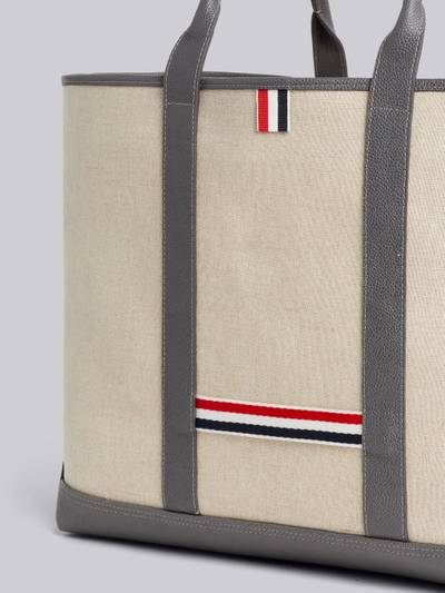 Thom Browne Light Grey Heavy Linen Leather Handle Medium Tool Tote outlook
