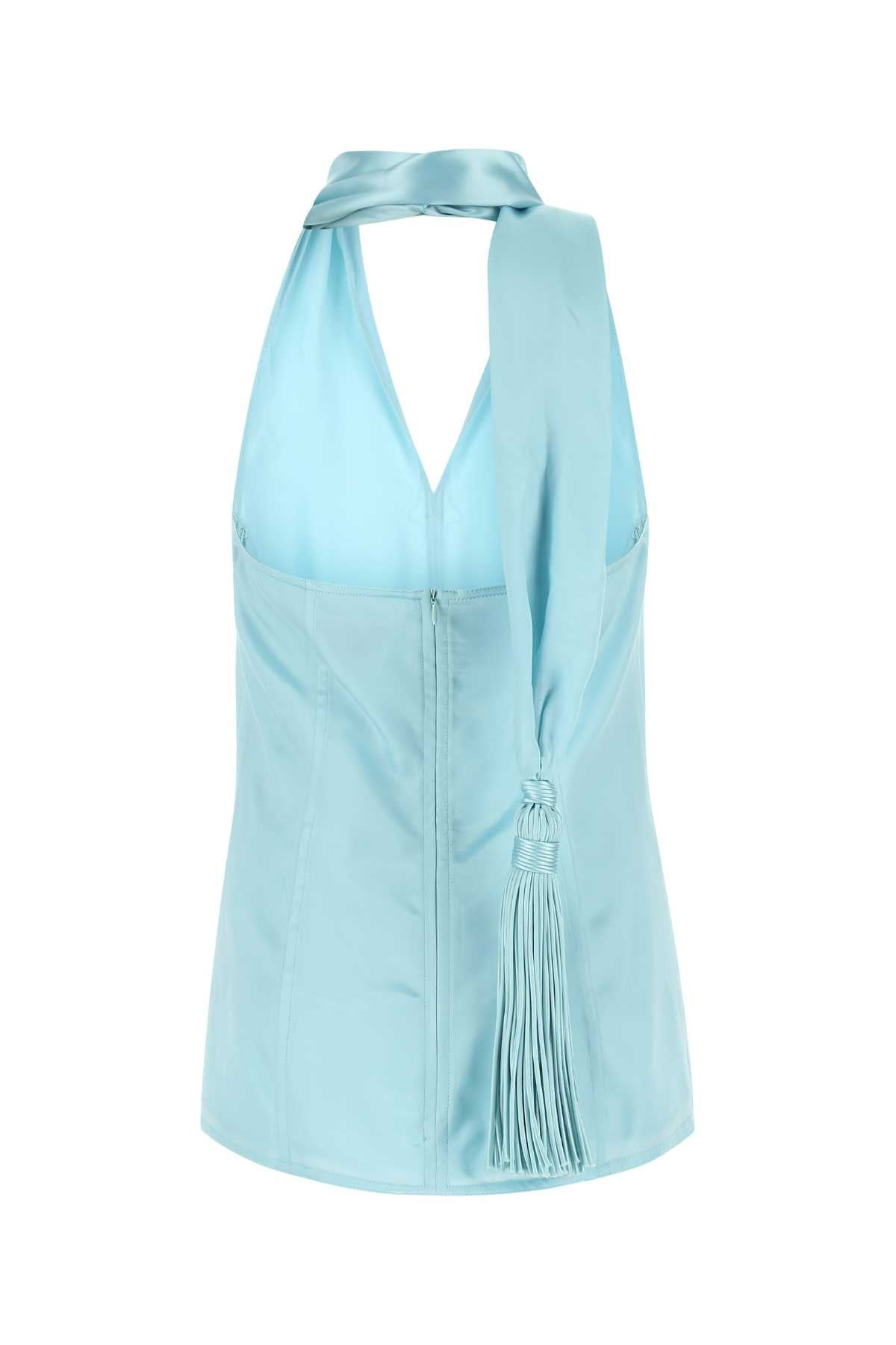 Bottega Veneta Women Pastel Light-Blue Satin Top - 2