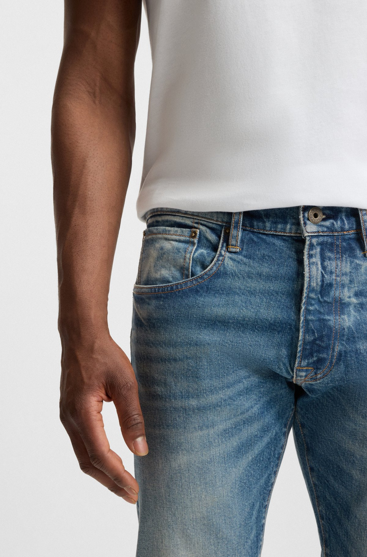BECKHAM X BOSS SLIM-FIT JEANS IN VINTAGE-WASH DENIM - 5