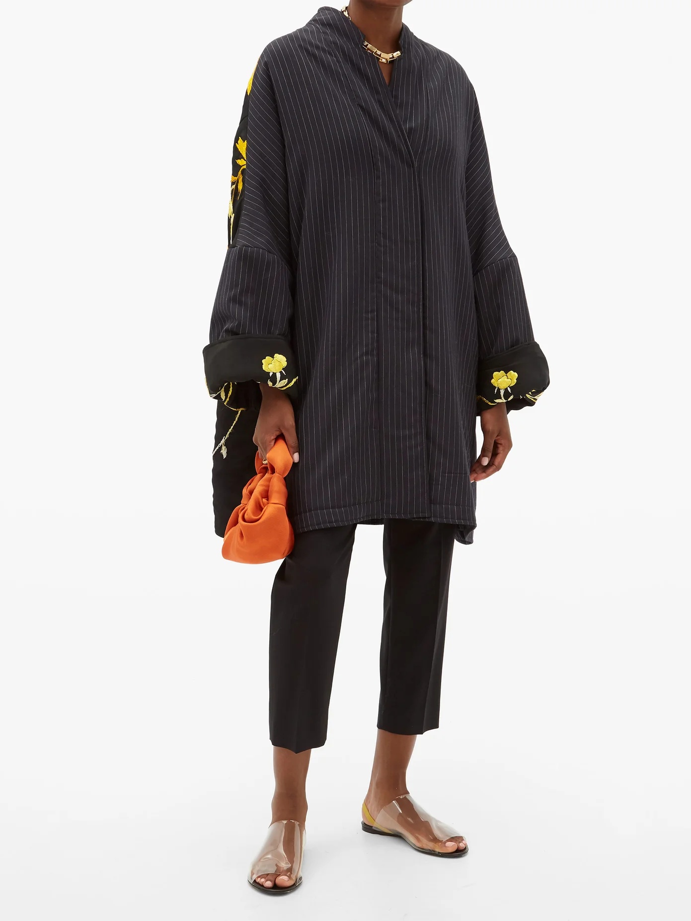 Basma pinstriped embroidered silk and wool coat - 5