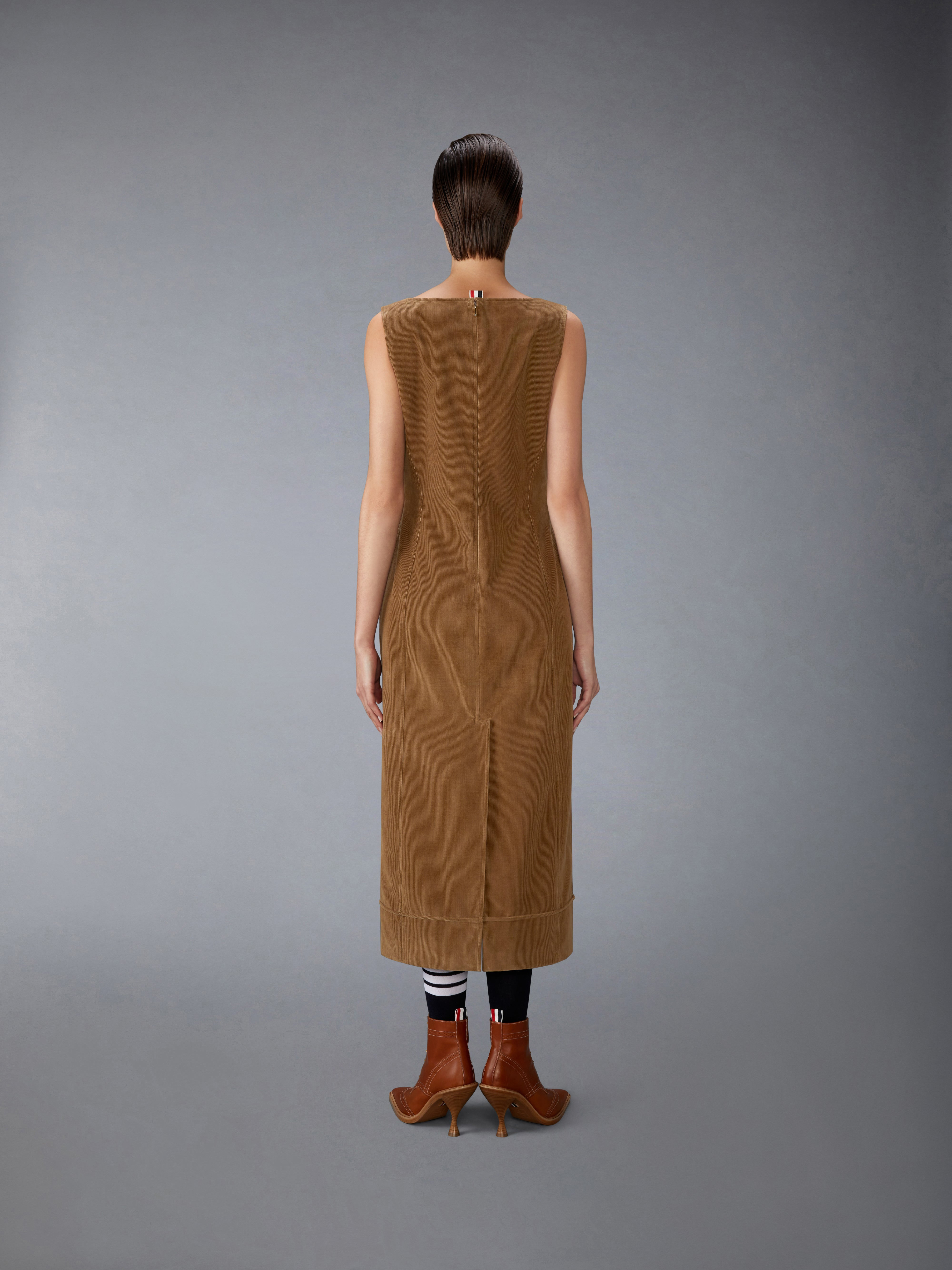 WALE CORDUROY SQUARE NECK COLUMN DRESS - 7