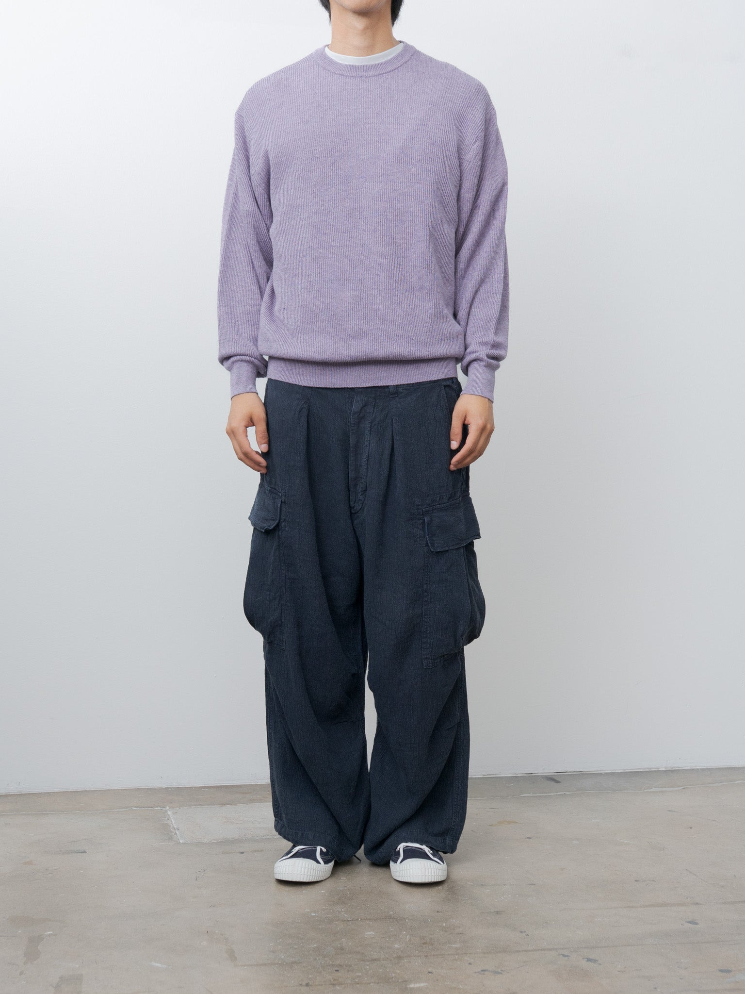 Linen/Cotton Ribstitch Crewneck Knit - Lavender - 3