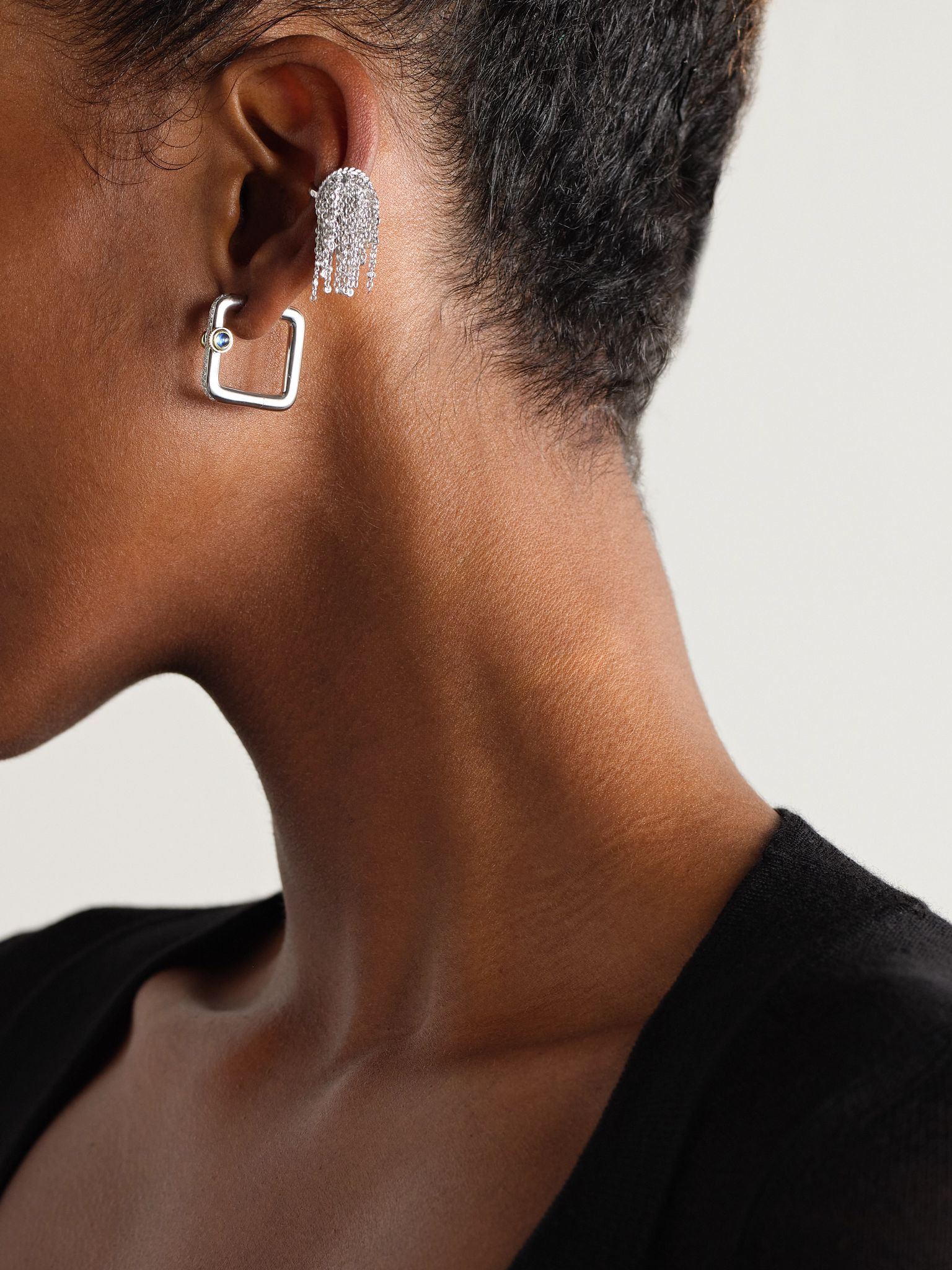 18-karat white gold diamond single ear cuff Silver - 4