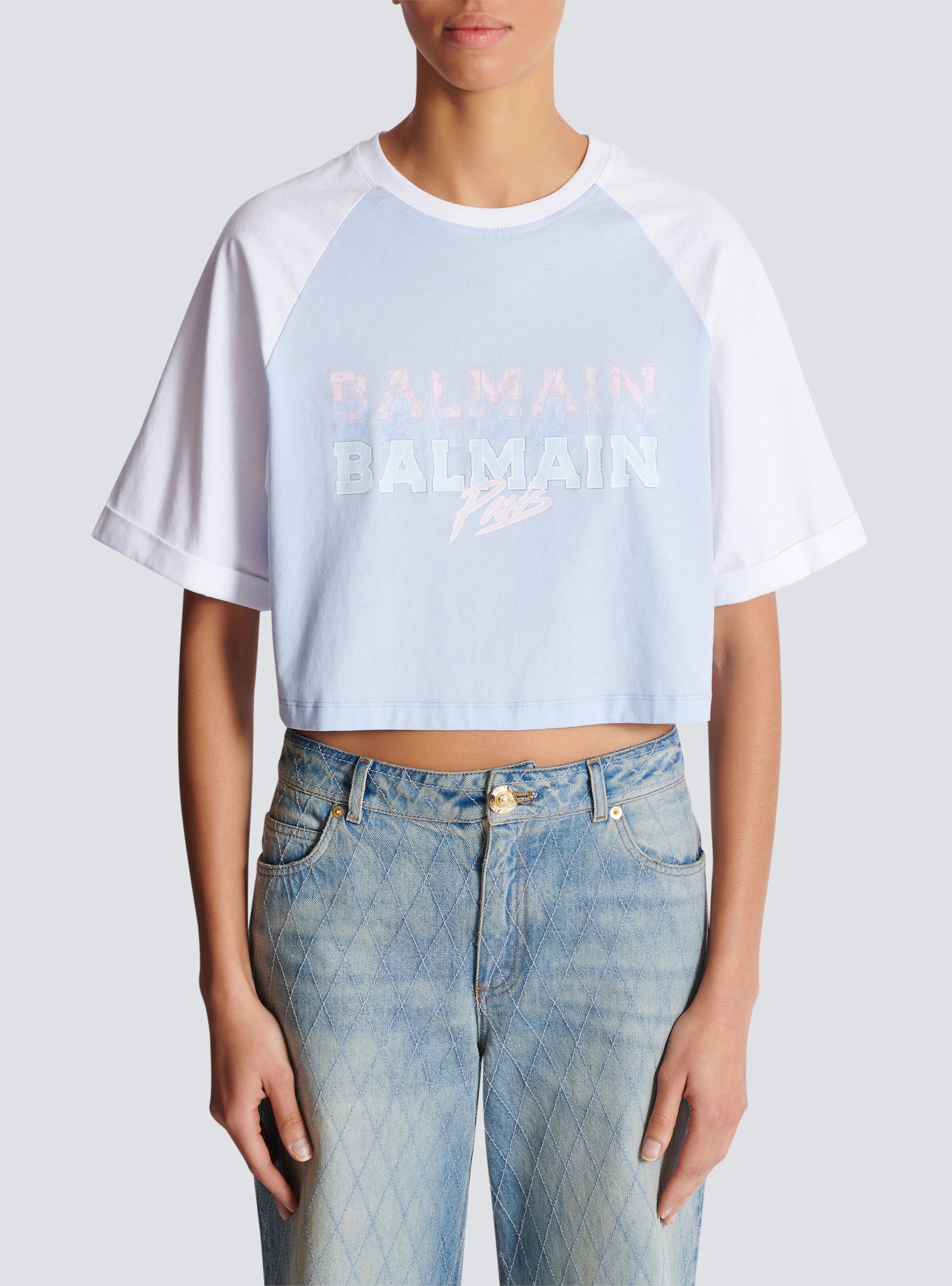 Cropped T-shirt with Balmain Paris print - 5