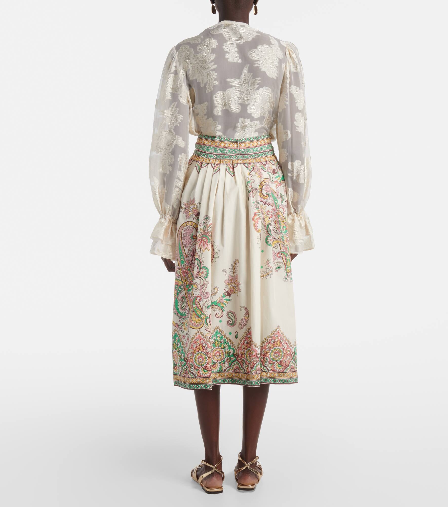 Paisley printed cotton poplin midi skirt - 3
