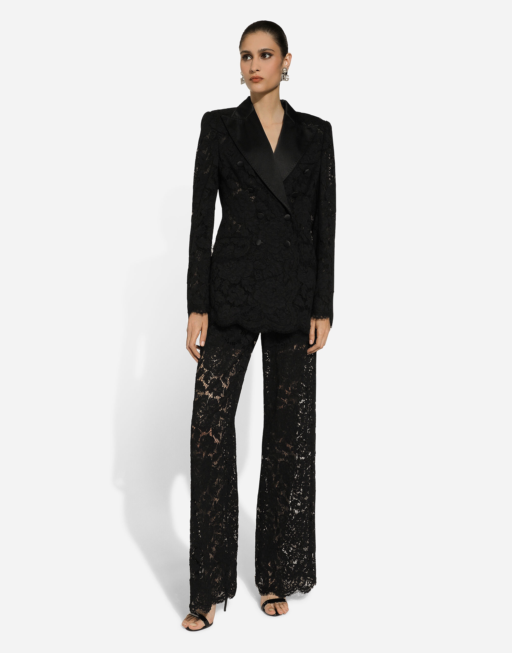 Double-breasted branded floral cordonetto lace Turlington-fit jacket - 7