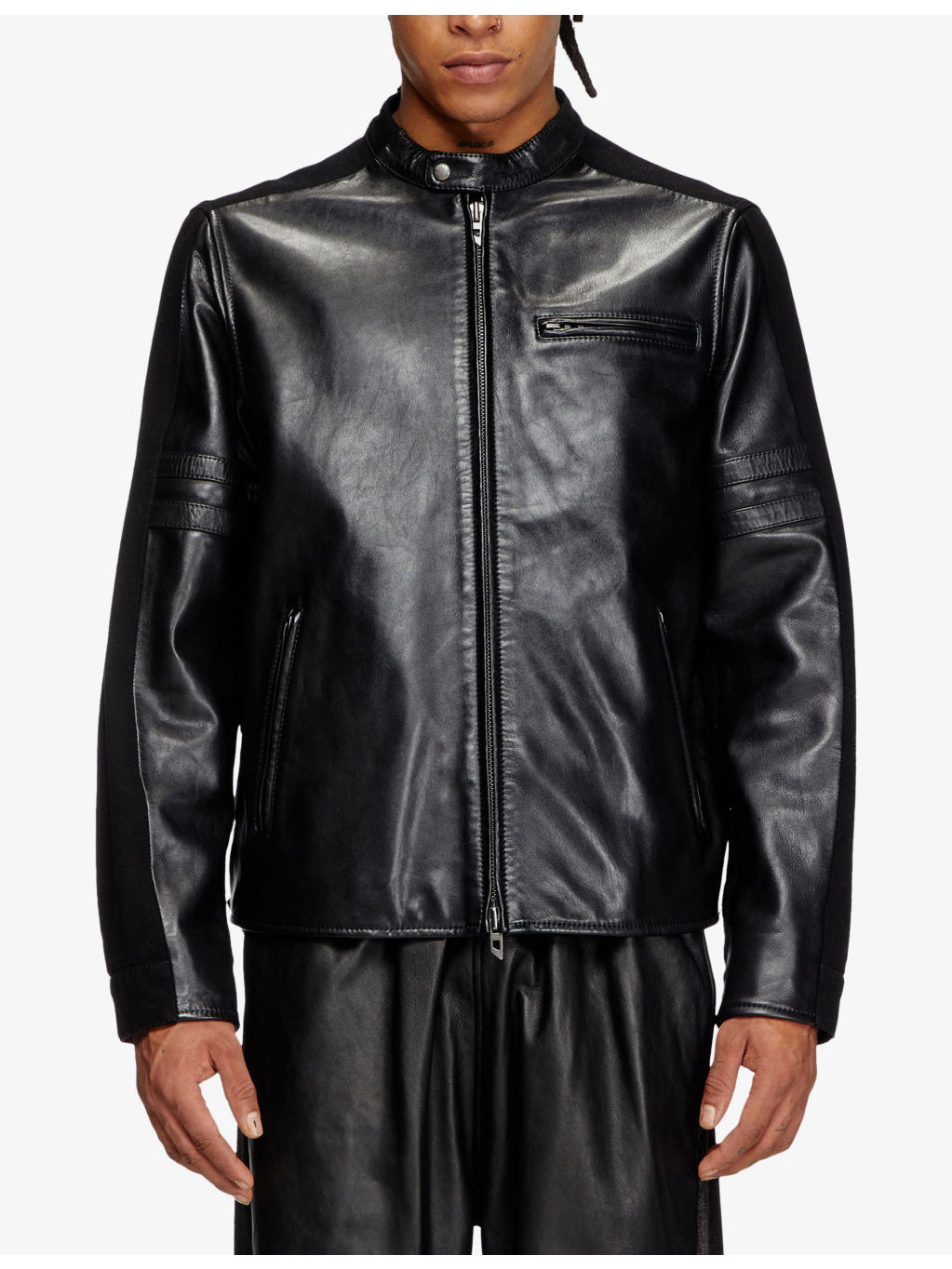 L-Simz Contrast-Panel Regular-Fit Leather Jacket - 3