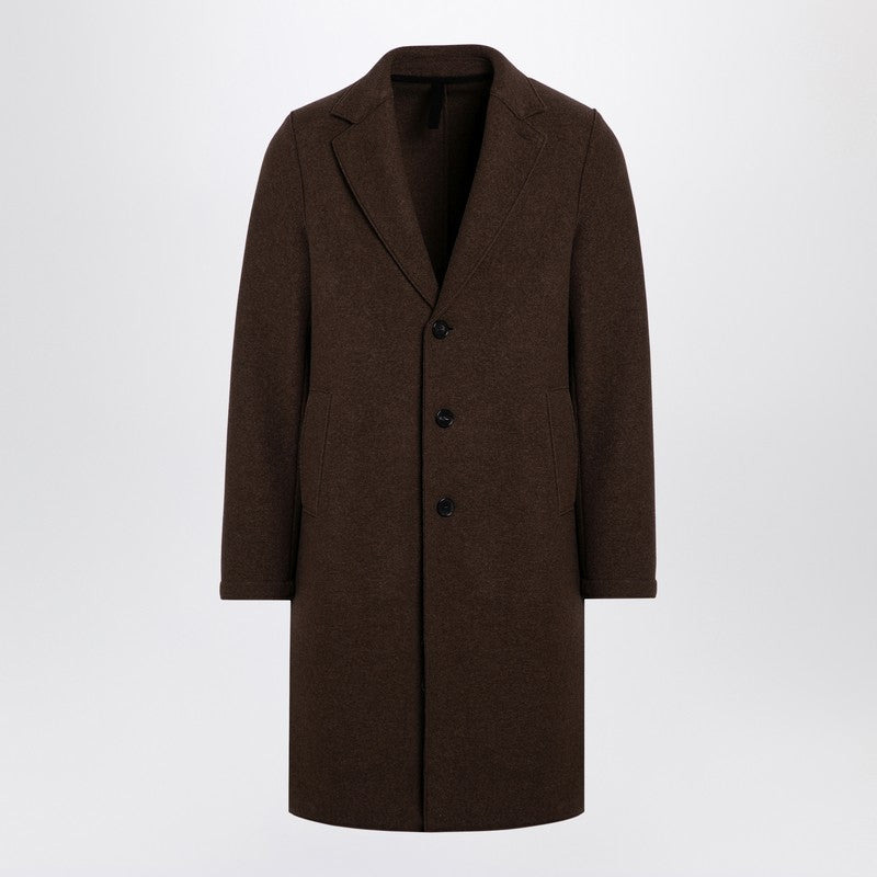 BROWN SINGLE-BREASTED COAT IN VIRGIN WOOL - 1