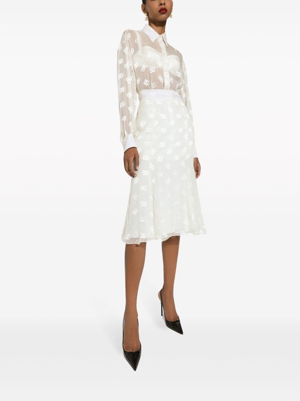 monogram-jacquard semi-sheered shirt - 2