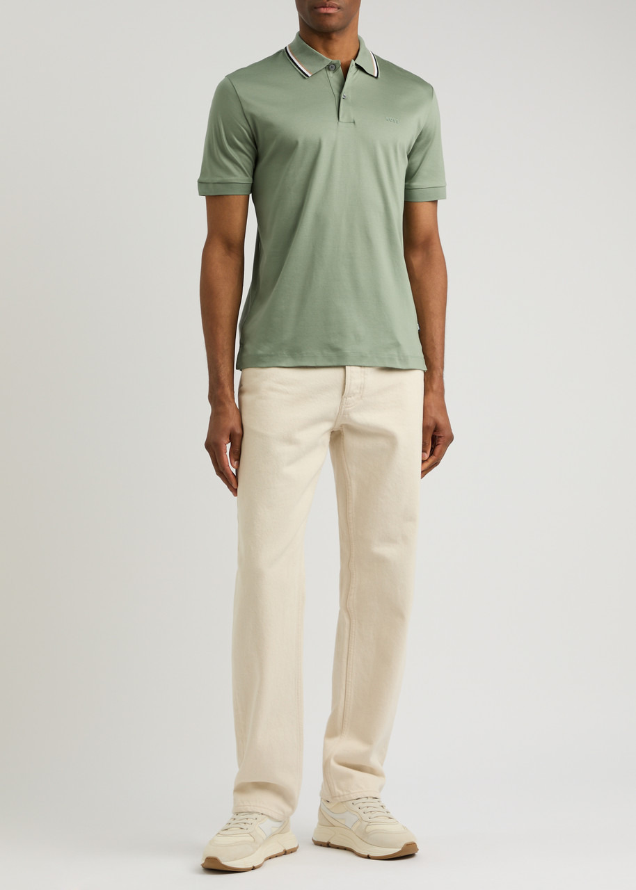 Boss Striped Collar Cotton Polo Shirt - 4
