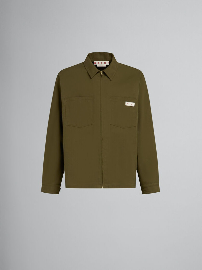 GREEN GABARDINE ZIP-UP OVERSHIRT 1