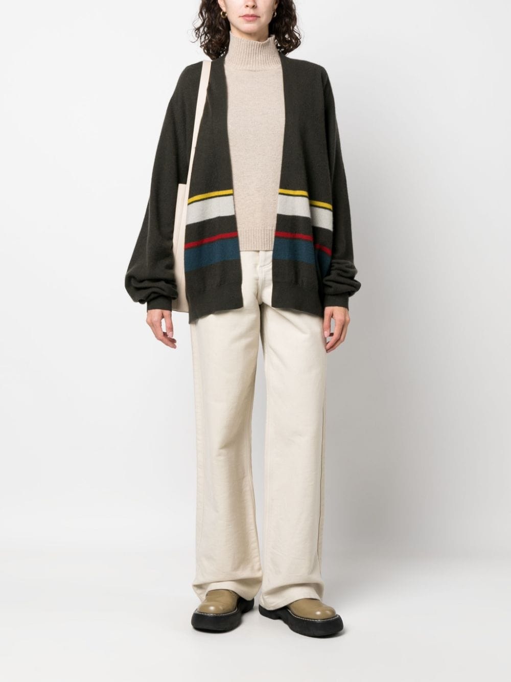 stripe-pattern cashmere cardigan - 2