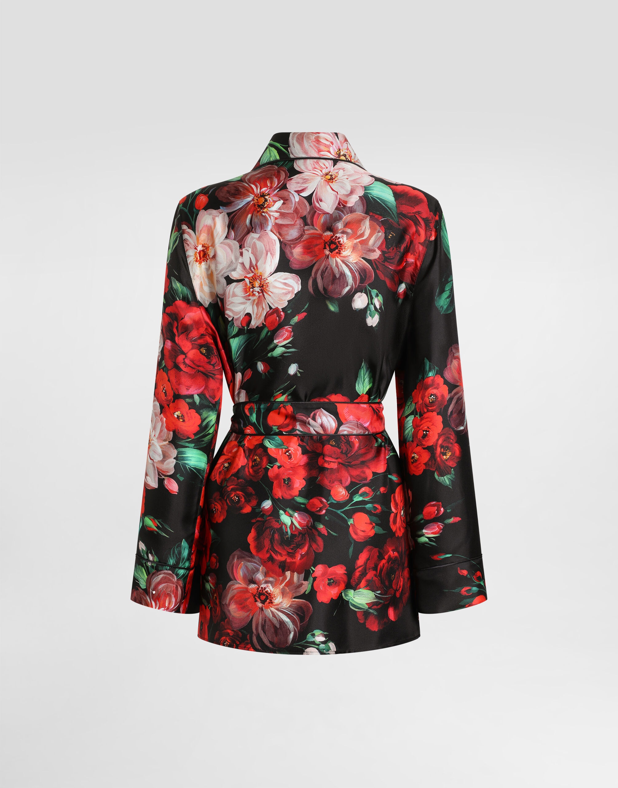 Long-sleeved twill pajama shirt with rose print - 7