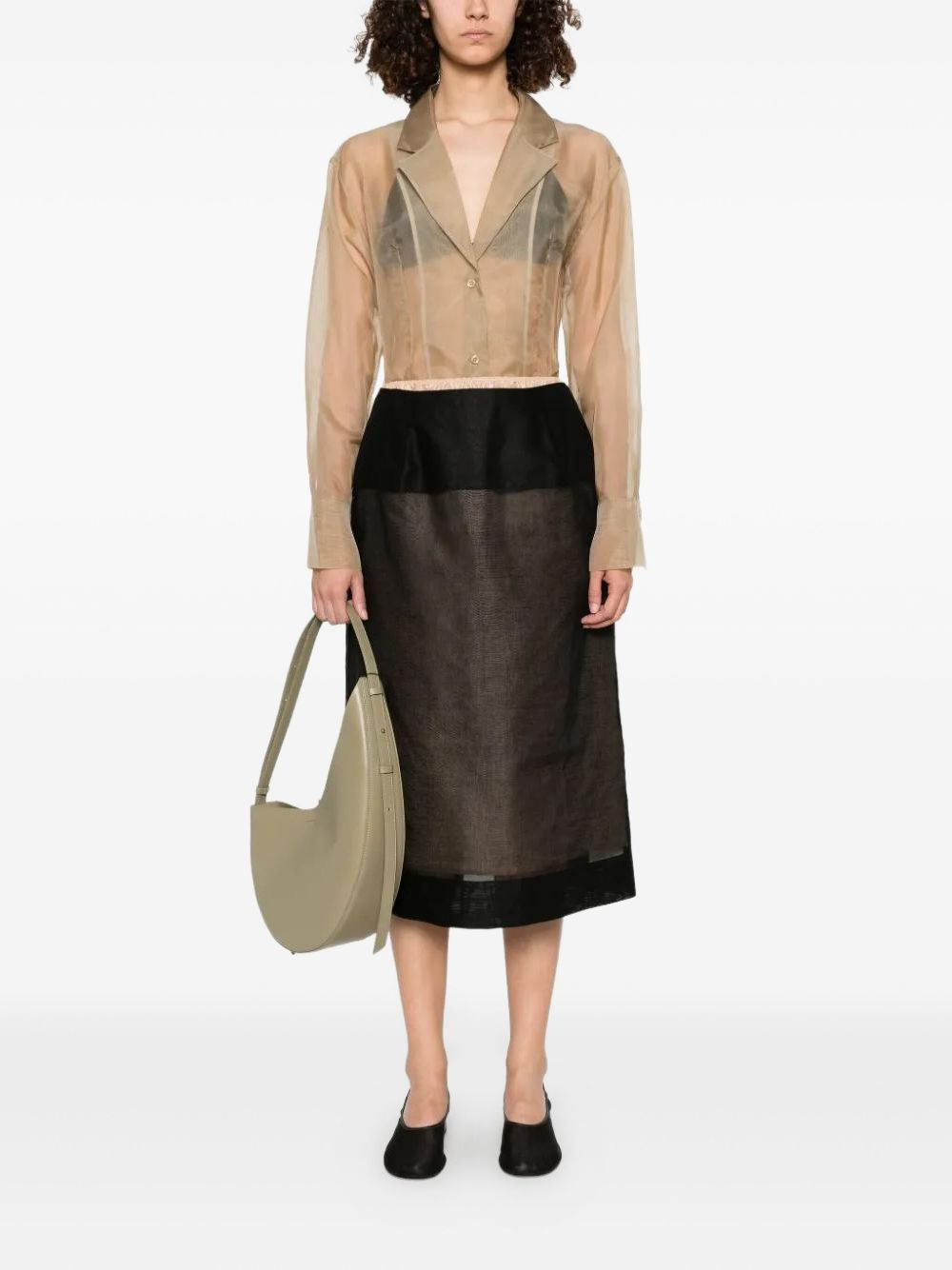 sheer panelled straight midi skirt - 2