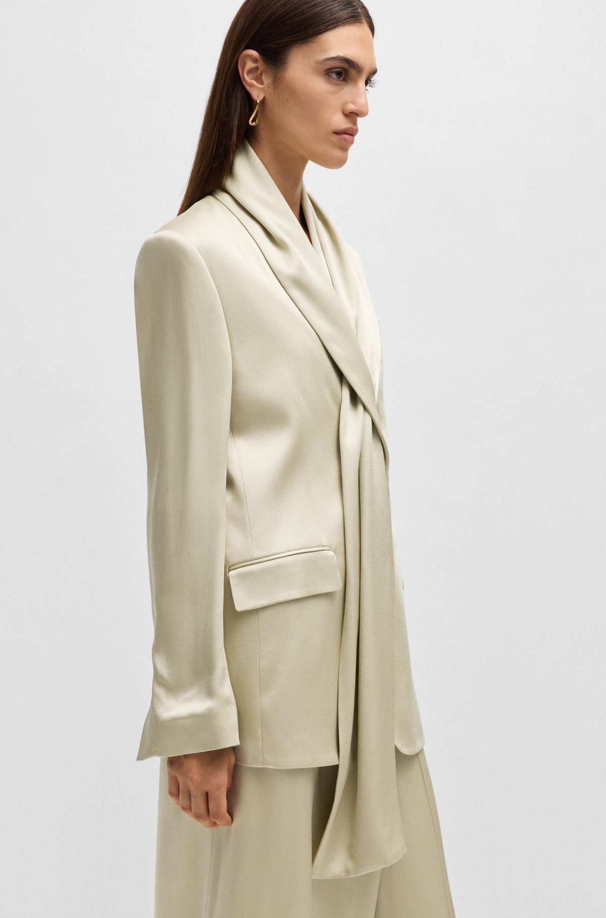 REGULAR-FIT JACKET IN SHINY FABRIC WITH SHAWL DETAIL - 6