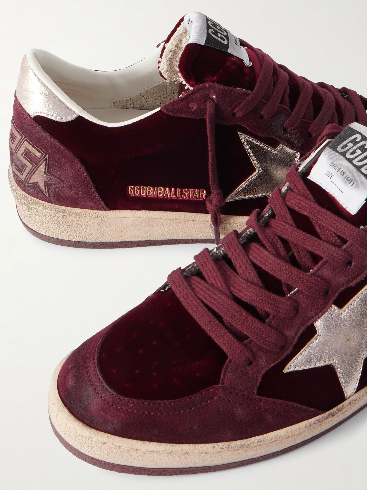 Ballstar suede and leather-trimmed velvet sneakers Red - 4