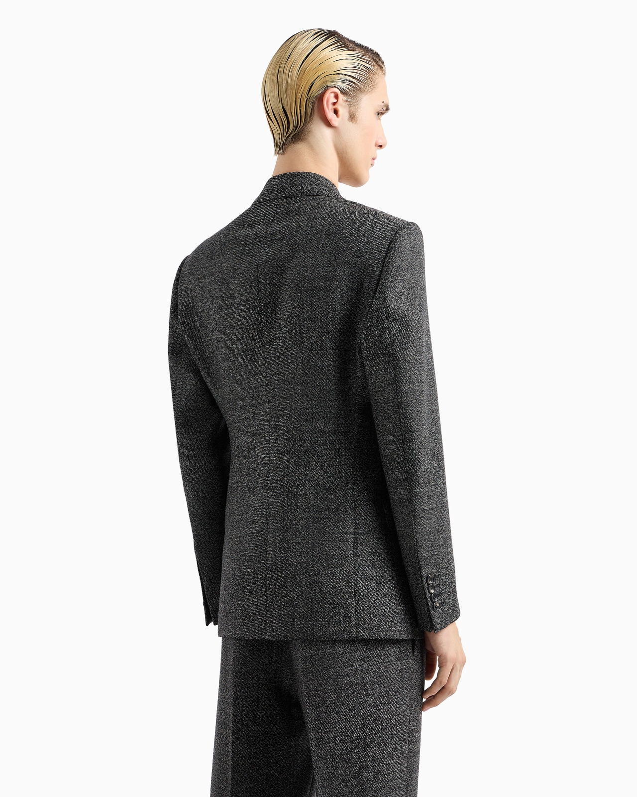 Double-breasted jacket in compact mouliné wool grisaille - 3