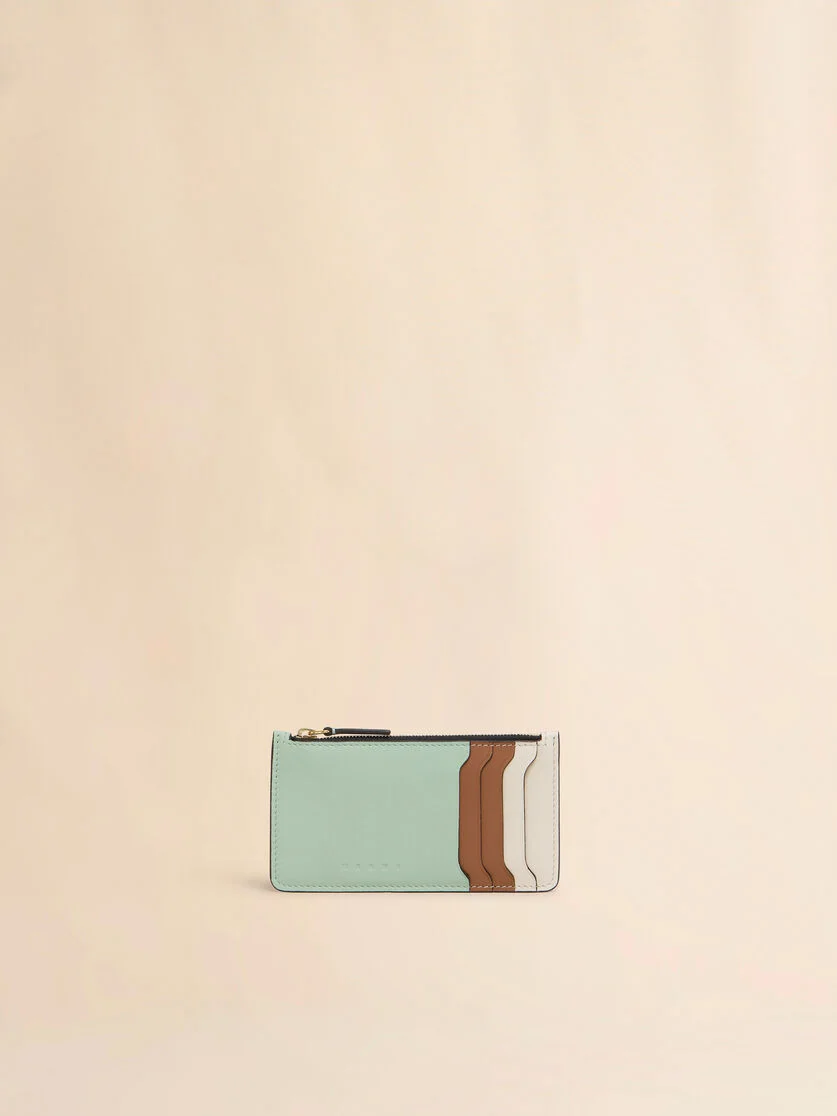 GREEN CREAM AND BROWN LEATHER TRUNKAROO CARDHOLDER - 1