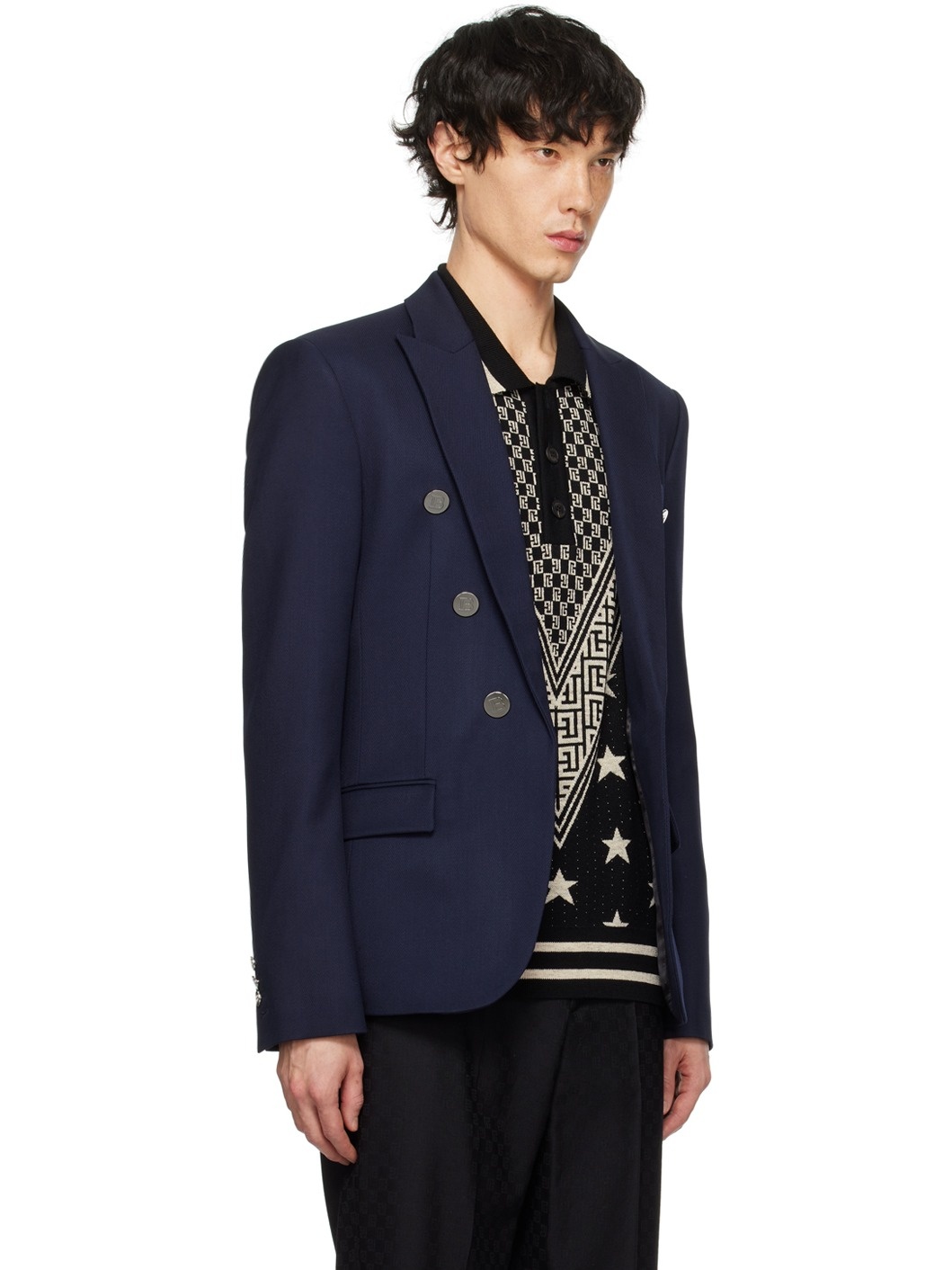 Navy Peaked Lapel Blazer - 2