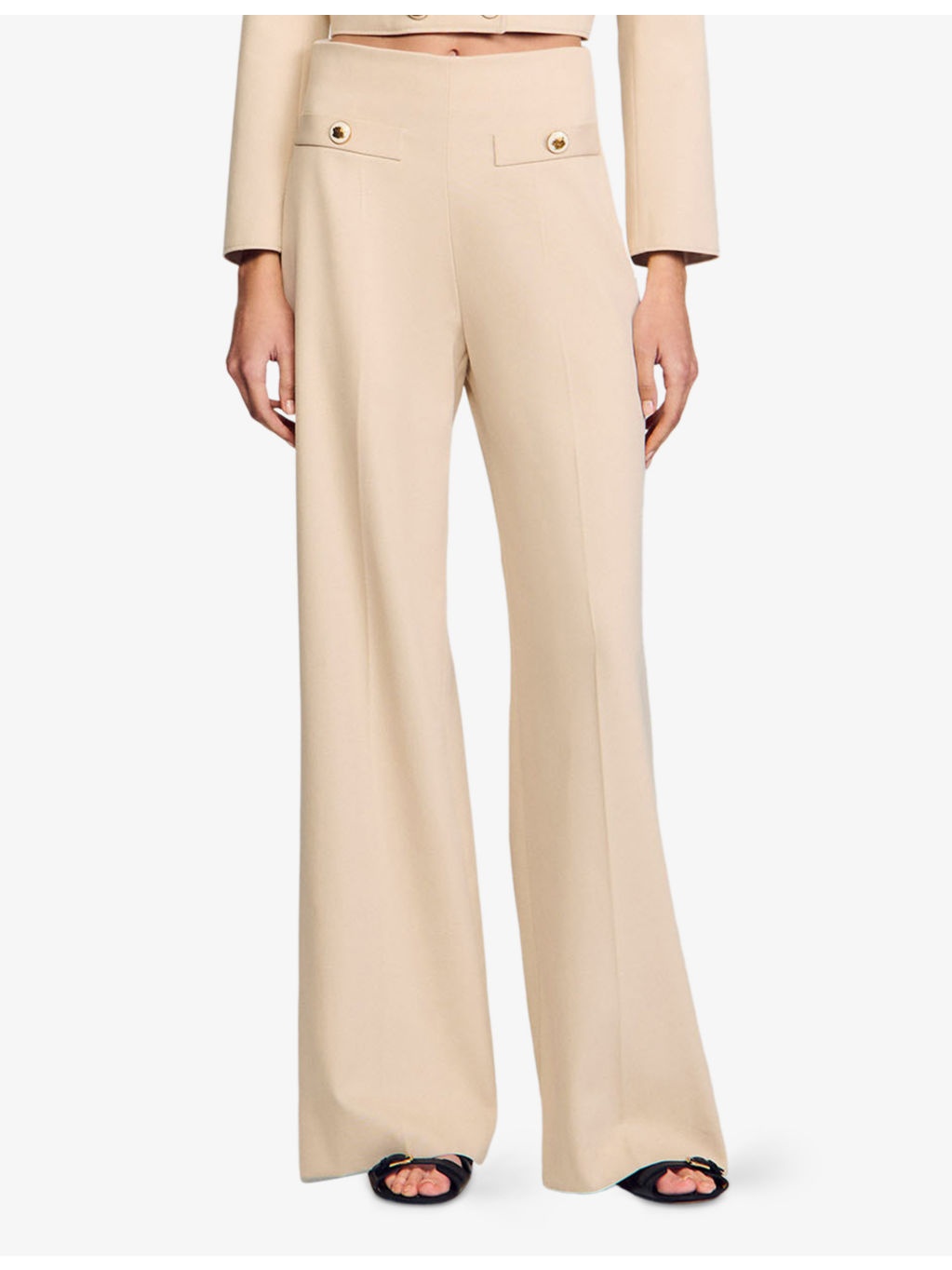 Button-Embellished Wide-Leg High-Rise Cotton Trousers - 3