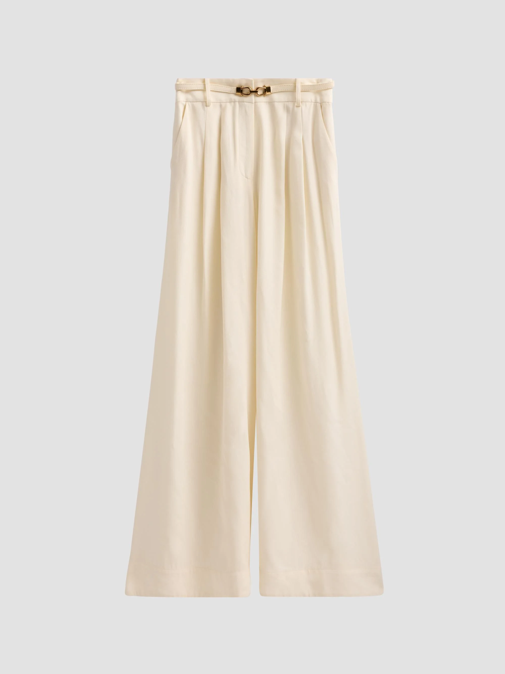Women's Belted Wide Leg Pants - Cream - 1