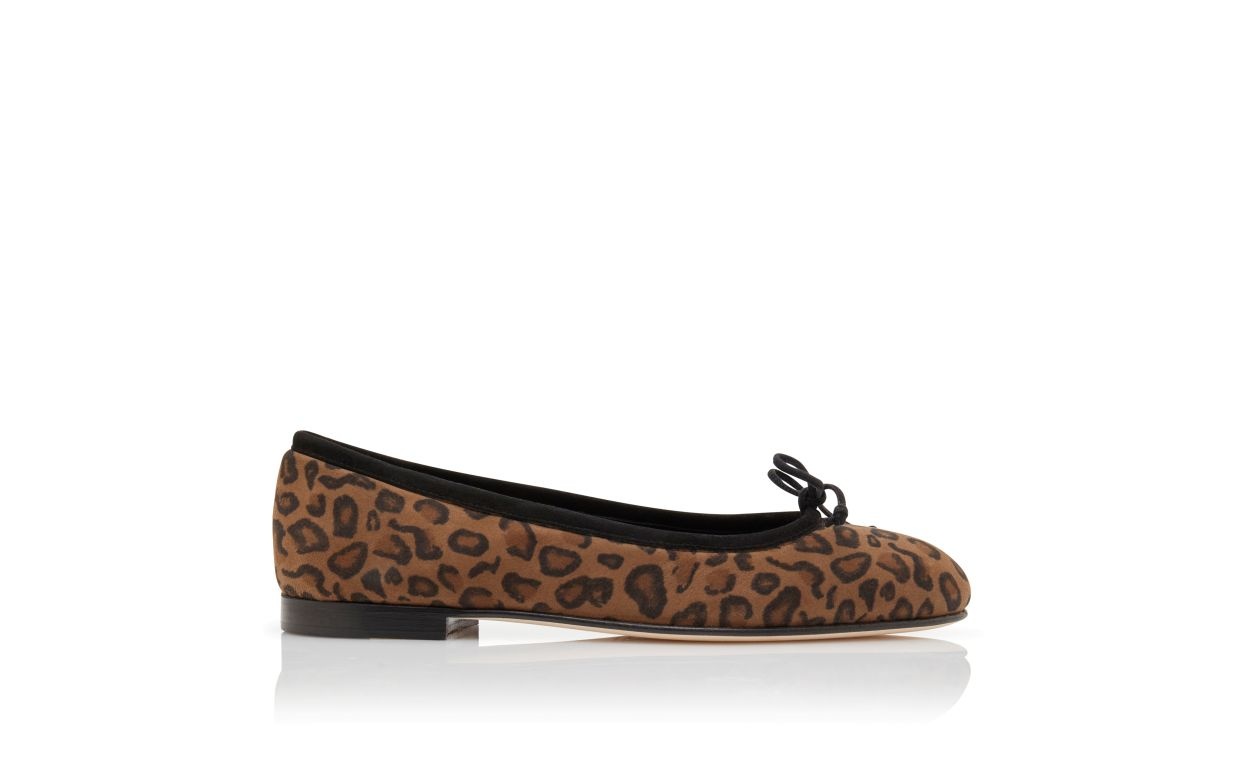 Brown Suede Animal Print Ballerina Flats - 1